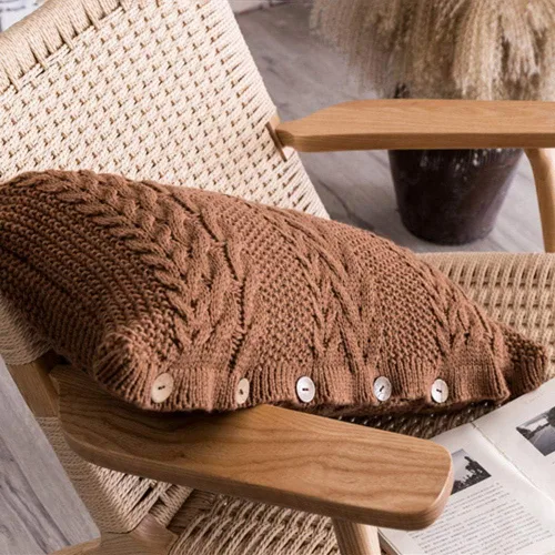 Vista 3 de vctops Funda de cojín decorativa de punto con inserto de almohada rectangular con botones cálidos para sofá, cama, decoración del hogar, café