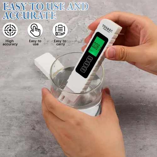 Vista 4 de Probador digital de calidad de agua 4 en 1,2025 NewTDS/EC/Temperatura (°C/°F)Medidor,Medidor 0-9990 PPM,Probador de agua para agua potable Sistema