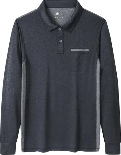 Vista 3 de SWISSWELL Polo de manga larga para hombre, camisas de golf con cuello para trabajo, casual, oficina, para trabajo