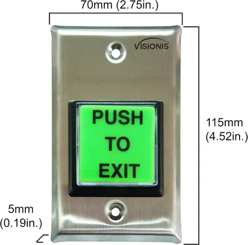Vista 2 de Visionis VIS-7040 Interior Verde Rojo Azul Cuadrado Solicitud de Salida Botón para Control de Acceso de Puerta con Luz LED, NC, C y NO Salidas