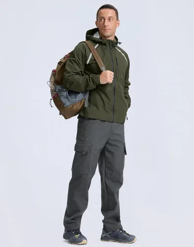 Vista 7 de Bikewa - Chaqueta de lluvia para hombre, impermeable, para ciclismo, con capucha, ligera, plegable, cortavientos para bicicleta, chaqueta de running