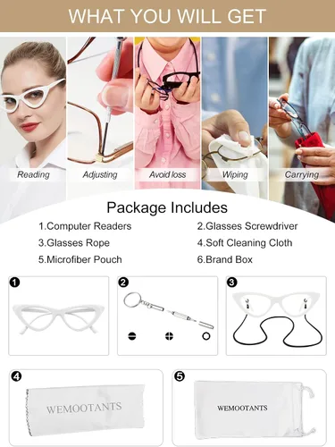 Vista 6 de Gafas de lectura únicas para mujer, con bloqueo de luz azul, estilo retro de ojo de gato