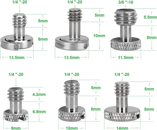 Vista 2 de Adaptador de tornillo de jaula de cámara con paquete de tornillos de 1/4"-20 y 3/8-16 para accesorios de tornillo de trípode (8 piezas)
