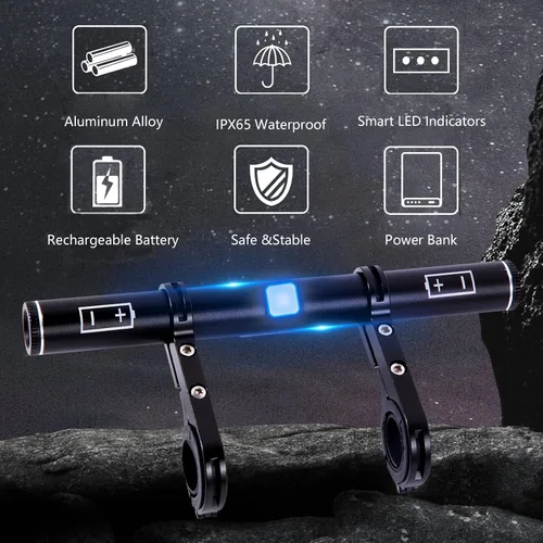 Vista 7 de Redcomets Extensor de manillar de bicicleta recargable por USB, extensión de manillar de bicicleta de 7.8 pulgadas y cargador de teléfono