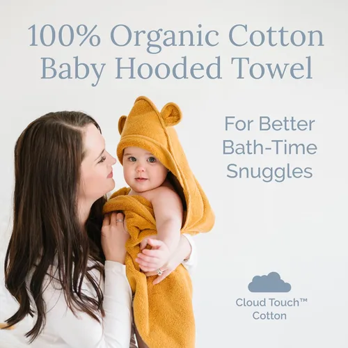 Vista 2 de Natemia Toalla de baño orgánica con capucha para bebé, algodón ultra suave al tacto, toalla de baño absorbente con capucha para recién nacidos