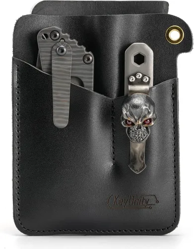 Vista 2 de KeyUnity KL01 - Organizador de bolsillo de cuero con 3 bolsas, funda multiherramienta EDC para cuaderno/cuchillo de bolsillo/linternas/bolígrafos