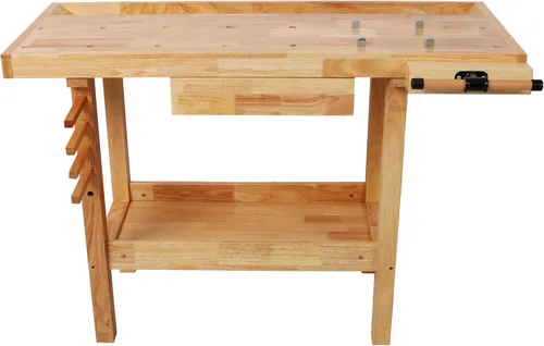 Vista 3 de Banco de trabajo de madera de 48 pulgadas, banco de carpintería resistente con mango ajustable, capacidad de carga de 330 libras, mesa de trabajo
