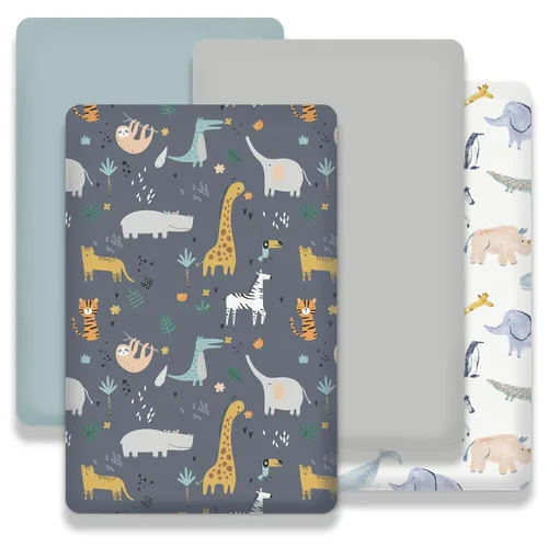 Vista 11 de Sábanas ajustadas para cuna para bebés niños 3 Pack, juego de sábanas de cuna de microfibra extra suave de 28" x 52" para colchón de cuna de bebé