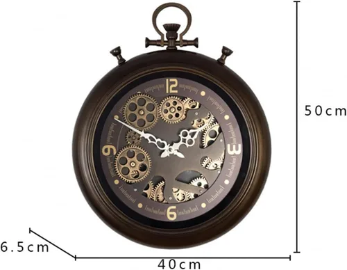 Vista 2 de Reloj de pared retro de gran industria, engranaje de metal, reloj de pared, sin garrapatas, operaciones de batería, sala de estar, cocina