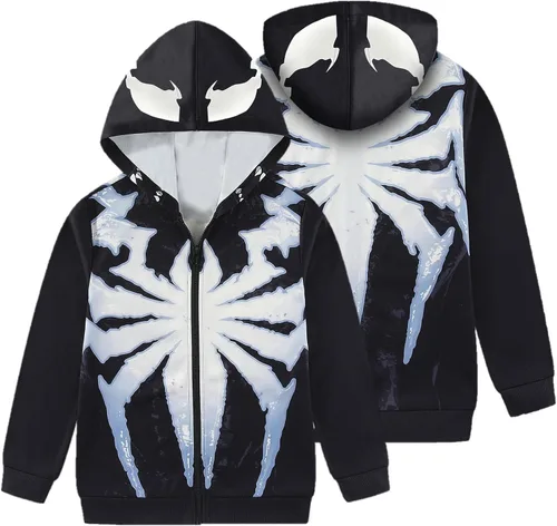 Vista 2 de Marvel Spider-Man 2 Miles Morales Venom - Sudadera con capucha y cremallera completa para niños grandes (talla: 8-20)