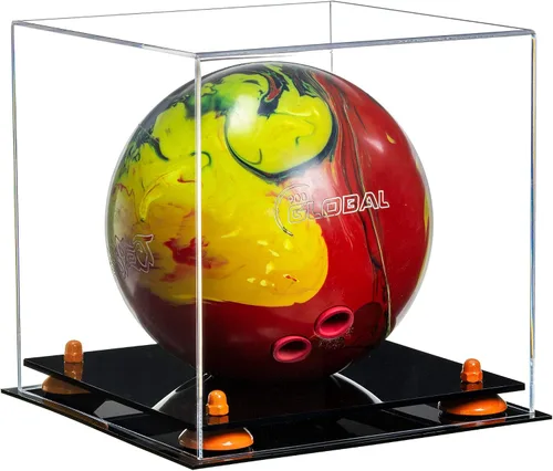 Vista 21 de Better Display Cases Acrylic Bowling Ball Display Case with Mirror Case, Yellow Risers and Clear Base (B33/A028)