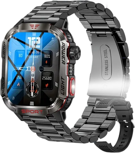 Vista 11 de Reloj inteligente para hombre, rastreador de fitness con brújula linterna y iPhone Android Support Make & Answer Calls, 2.01"Heart Rate Blood