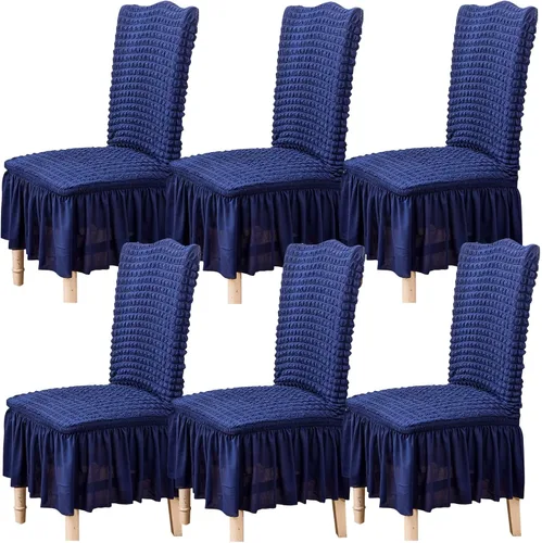 Vista 20 de Qubjus Juego de 2 fundas elásticas para sillas de comedor con falda, extraíbles y lavables, para sillas de cocina, juego de fundas protectoras