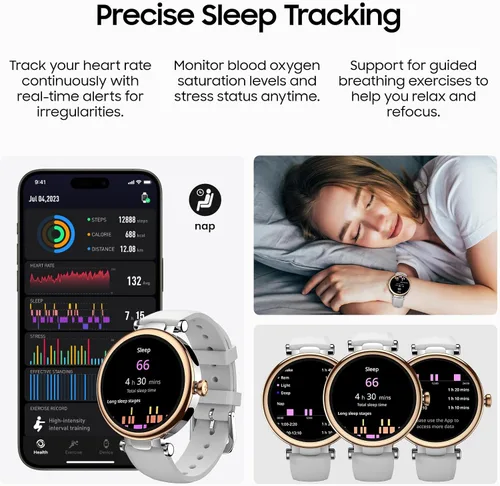 Vista 5 de TOZO S8 AMOLED - Reloj inteligente para mujer, pantalla HD a color de 1.32 pulgadas, llamadas y texto Bluetooth, auriculares OpenEarRing True Open