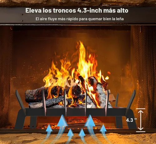 Vista 5 de Rejilla de chimenea de 17 ″, soporte para troncos de chimenea, rejilla de estufa de leña, negro