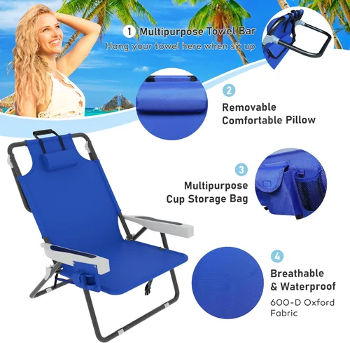 Vista 7 de MUPATER Silla plegable portátil, tumbona plegable para patio al aire libre con bolsillo desmontable, sillas de playa para adultos resistentes