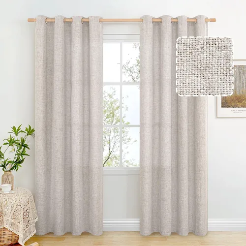 Vista 77 de BGment Cortinas de Lino Beige de 63 Pulgadas de Largo 2 Paneles - Tratamientos para Ventanas con Textura de Arpillera Filtrantes de Luz Cortinas