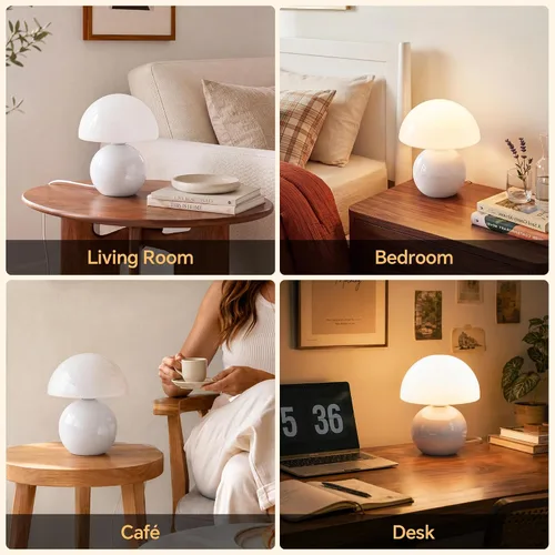 Vista 8 de Dawnwake Juego de 2 lámparas de mesa de hongos para dormitorio, sala