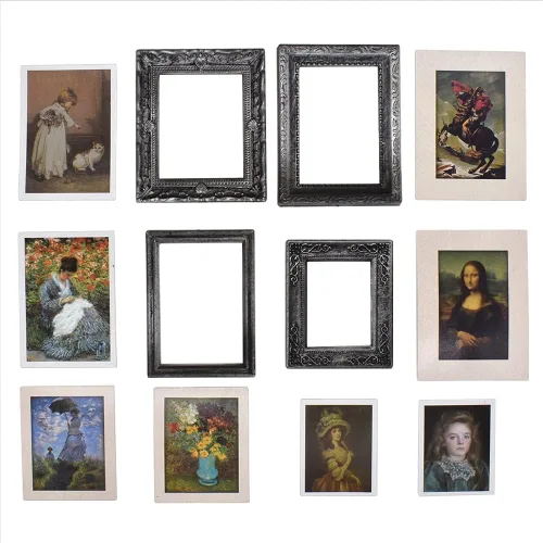 Vista 11 de iLAND Accesorios de casa de muñecas en miniatura para muebles de casa de muñecas a escala 1:12, marcos de casa de muñecas con juego de pinturas