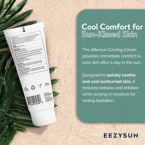 Vista 2 de EEZYSUN AfterSun Crema refrescante – Loción vegana para después del sol con aloe vera, aceite de árbol de té, manzanilla – Calma, hidrata
