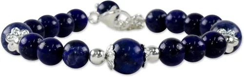 Vista 2 de NOVICA Lapislázuli Plata de ley 925 pulsera con abalorio, 7.75," "Deep floral