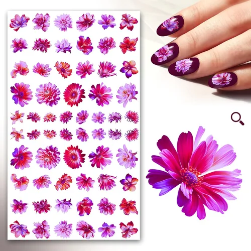 Vista 10 de Pegatinas para uñas (5 hojas) FLONZNAIL Cherry Sakura Real Photo Flowers Garden Vintage Style Ocho
