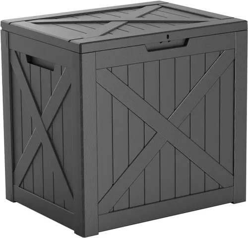 Vista 21 de DRATO Caja de almacenamiento para cubierta de 31 galones, caja de almacenamiento para exteriores para cojines de patio, herramientas de jardín, caja