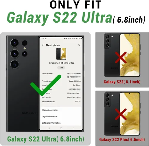 Vista 2 de SUANPOT Funda de piel tipo cartera para Samsung Galaxy S22 Ultra con bloqueo RFID, tarjetero para tarjetas de crédito, funda de teléfono con tapa