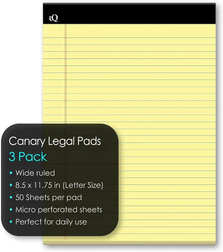 Vista 3 de iScholar iQ 98113 - Bloc de notas legales, canario, con rayas anchas, 8.5 x 11.75 pulgadas, 50 hojas por bloc, paquete de 3 almohadillas