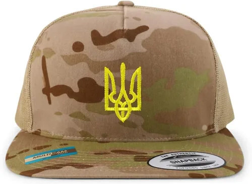 Vista 8 de Trendy Apparel Shop Gorra de camionero bordada con símbolo nacional ucraniano de 5 paneles Negro