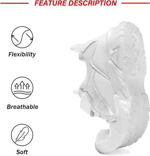Vista 4 de Tenis unisex blancos transpirables para niños y niñas, tenis ligeros para correr, para niños pequeños, niños grandes, calzado de gimnasio