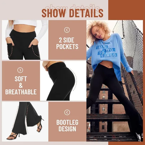 Vista 118 de TNNZEET Leggings acampanados negros para mujer, pantalones de yoga cruzados con bolsillos, corte de bota, leggings acampanados
