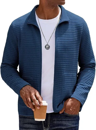 Vista 13 de COOFANDY Chaqueta Varsity Ligera para Hombre Chaquetas Bomber Casuales Sudaderas Waffle con Cremallera y Bolsillo