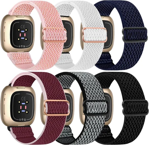 Vista 10 de Paquete de 6 bandas elásticas de nailon compatibles con Fitbit Versa 4 / Fitbit Sense 2 / Fitbit Versa 3 / Fitbit Sense, correas de repuesto