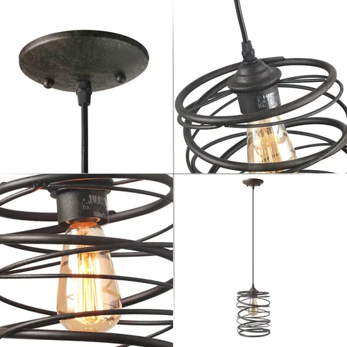Vista 4 de LNC Iluminación colgante, lámpara de techo rústica de jaula de óxido para isla de cocina