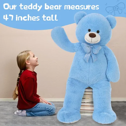Vista 4 de Tezituo Oso de Peluche Gigante de 47 Pulgadas, Suave Animal de Peluche Grande Tamaño Real de 4 Pies, Juguete de Oso de Peluche, Regalo de San Azul