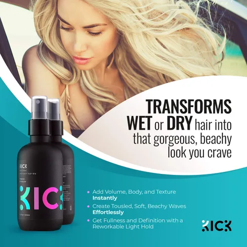 Vista 5 de Kick Champú + acondicionador + espray de sal marina + crema formadora de fijación media, paquete de energía para hombre, cuidado y peinado