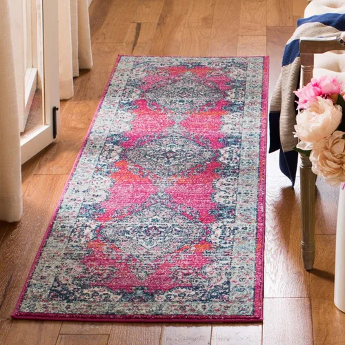 Vista 23 de SAFAVIEH Evoke Collection EVK250A - Alfombra de pasillo, 2 pies 2 pulgadas x 7 pies, color crema y fucsia, diseño oriental Shabby chic, no desprende