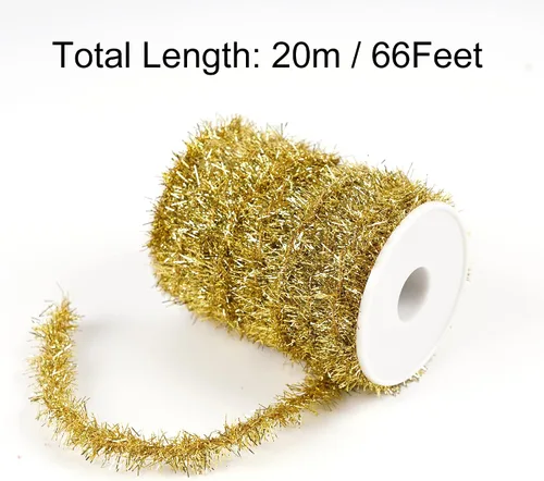 Vista 2 de Guirnalda metálica de oropel con purpurina de 66 pies para decoración de árbol de Navidad, bodas y fiestas de cumpleaños (dorado)
