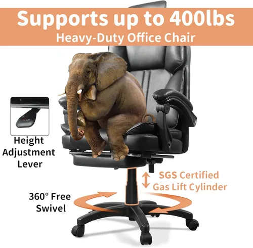 Vista 3 de Silla de oficina grande y alta, cómoda silla ergonómica de cuero para computadora con reposacabezas, respaldo alto, silla ejecutiva reclinable