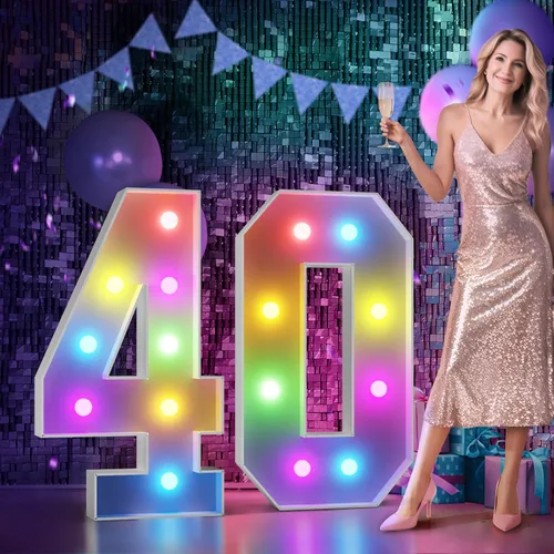 Vista 14 de Imprsv Letras coloridas de marquesina de 3 pies y letras grandes iluminadas RGB con control remoto, decoraciones de fiesta de cumpleaños Carta