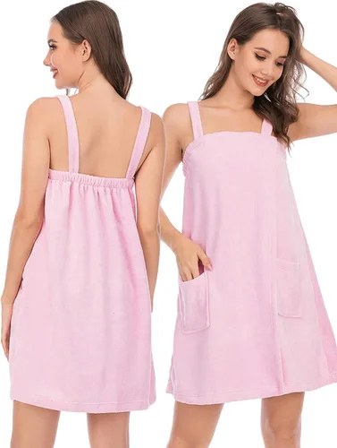 Vista 22 de Veseacky Toalla de baño para mujer con bolsillo, bata de spa ajustable y diadema facial