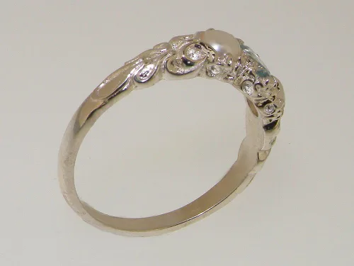 Vista 4 de Anillo de plata de ley 925 auténtica aguamarina y perla cultivada para mujer