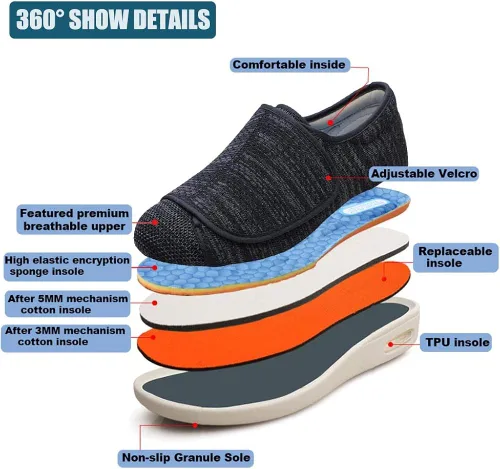 Vista 5 de WLESVAGO - Zapatillas de deporte para hombre extra anchas con cierres totalmente ajustables para hombre