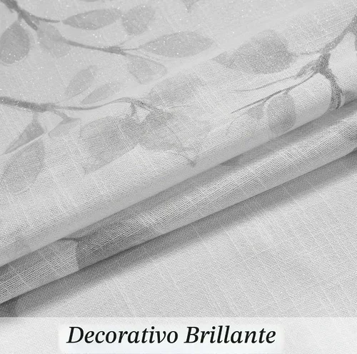 Vista 5 de Central Park Panel de Cortina de Ventana de Lino Transparente Metálico con Estampado Floral de Hojas para Sala de Estar Rústica/Dormitorio Paneles
