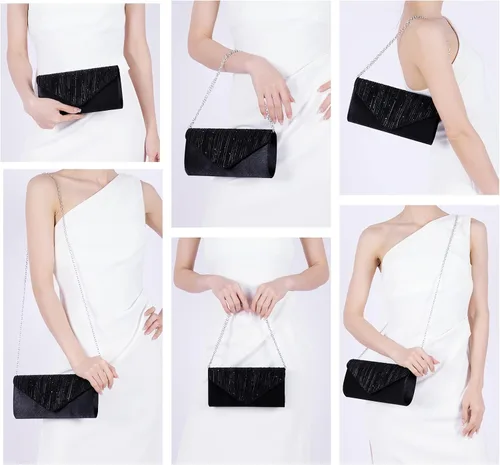 Vista 2 de Evevictor Bolsos de mano para mujer, bolso de mano formal de noche, sobre de hombro, bolso de fiesta para boda, cóctel, baile de graduación, Negro