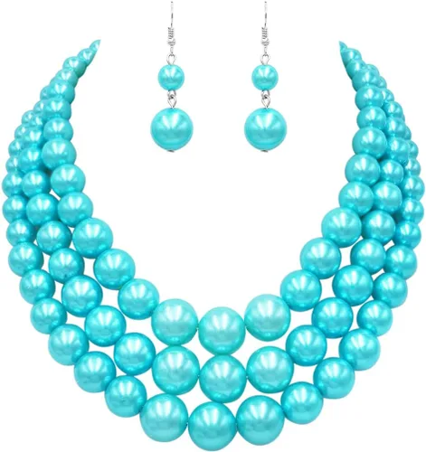 Vista 7 de Rosemarie & Jubalee Conjunto de joyería para mujer con 3 cadenas multicolores de perlas simuladas y aretes, regalo con collar, 45,7 cm + 7,6 cm