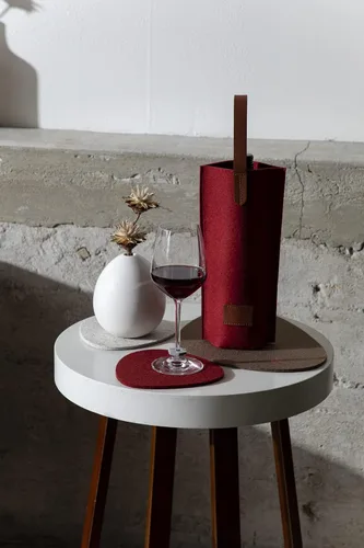 Vista 7 de Graf Lantz Botella de vino Cozy Carrier, 100% lana merino con mango de cuero, se adapta a una botella de vino estándar, carbón