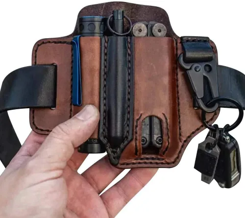 Vista 9 de Amorr Funda multiherramienta de cuero para cinturón, organizador de bolsillo EDC con soporte para llaves, cinturón de almacenamiento, bolsa de Negro