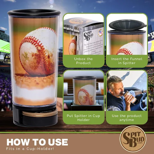 Vista 4 de Spit Bud Baseball #2 The Ultimate Spittoon para masticar – Taza portátil de inmersión y tabaco con tapa, pestaña pop, embudo a prueba de derrames